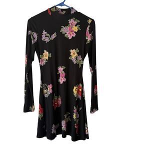 Desigual Dress Womens Medium Black Floral Living In The Sweet Petony Long Sleeve